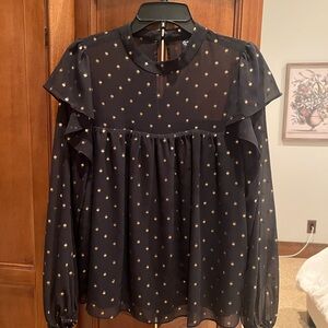 Chic Black Sheer Polka Dot Blouse